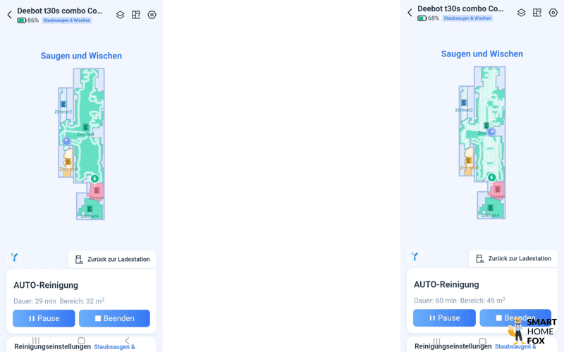 Die strukturierte Navigation des DEEBOT T30S ist zu sehen.